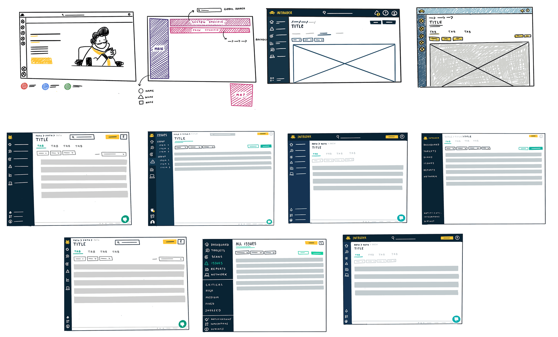 Navigation wireframe explorations