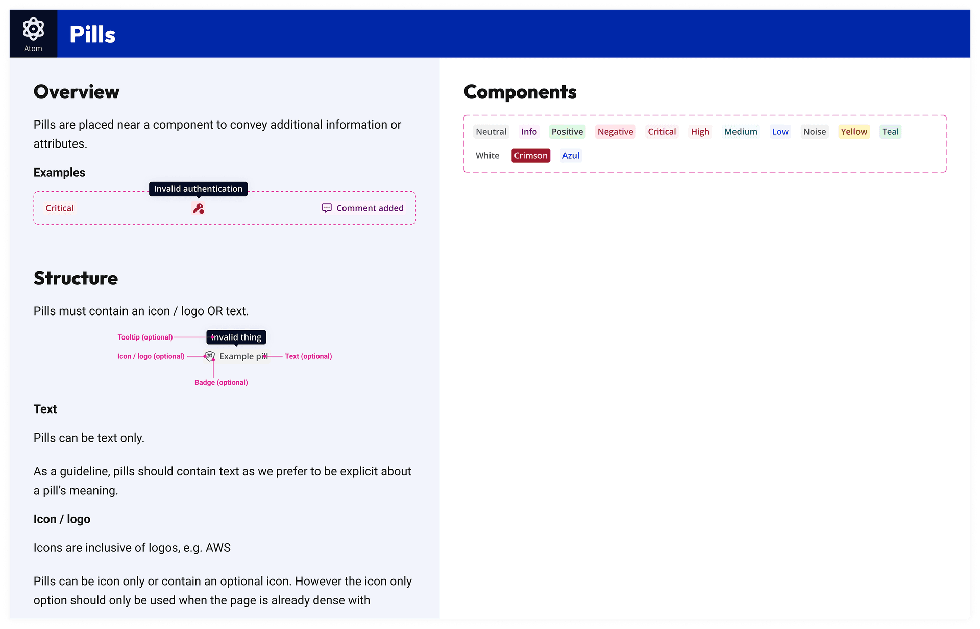 Pills component documentation — overview, structure, and usage