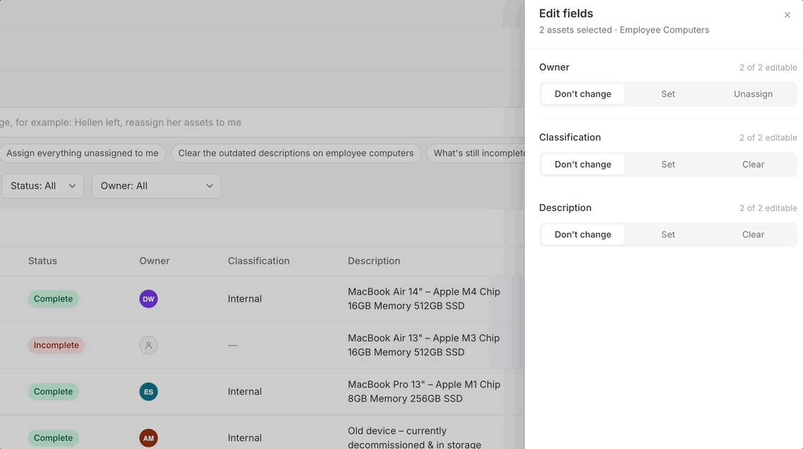 Switching between the side panel and inline action bar options in the prototype